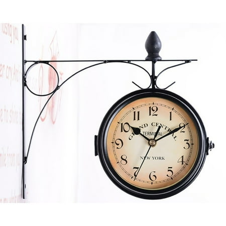 FAIZE Retro Double-Sided Garden Wall Clock,Vintage Industrial Two Sides Wall Hanging Clock for Indoor Decorative, Antique Style Creative Classic Wall Clocks Decoration