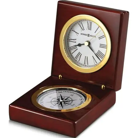 Fashion Pursuit Rosewood Finish Hinged Clock/Compass (4 X 3.5) Made In China gm9801