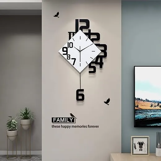 FLEBLE Large Wall Clocks for Living Room Decor Silent Pendulum Battery Operated Non-Ticking for Bedroom Kitchen Office Home 26" Decorative Clock Square White Wood Wall Decor for School Indoor