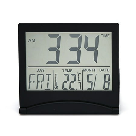 Folding electronic alarm clock desktop clock with date and temperature display,black，G161272