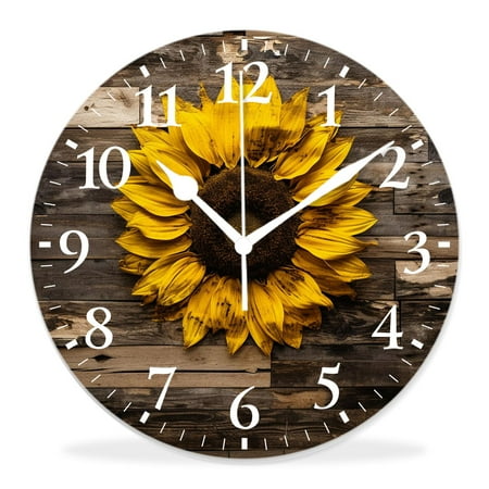 generic 16 inch Round Wall Clock,Yellow Sunflower Brown Burlap Lovely,Silent Non Ticking Wall Clocks for Living Room Kitchen Bedroom