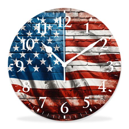 generic Silent Non Ticking 14 inch Round Wall Clocks,Retro Vintage Grunge American Flag Patriotic Usa Design Print Multicolor,Decorative Clocks for Living Room Kitchen Bedroom