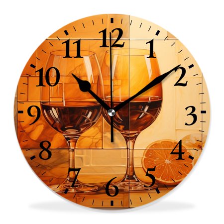 generic Silent Non Ticking 14 inch Round Wall Clocks,Vintage Style Wine Collage Print,Decorative Clocks for Living Room Kitchen Bedroom