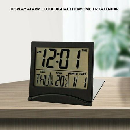 Gerich Digital LCD Folding Desktop Travel Alarm Clock Calendar Temperature Snooze Clock Black