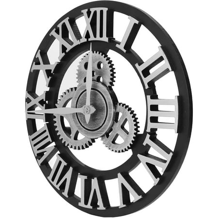 GGB-Retro Wall Clock, Large 3D Industrial Style Retro Wall Clock, 34CM Vintage Wooden Gear Clock, Numerals Display for Home Living Room Decoration (B)—0516