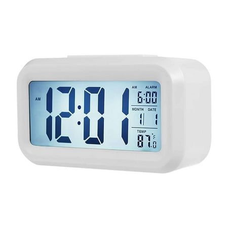 GNFQXSS Temperature Version Smart Clock, Silent Clock, Electronic Clock, Light Sensing Alarm Clock, Snoozy Student Smart LCD Alarm Clock White