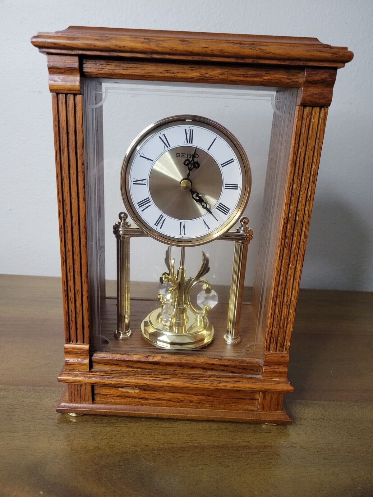 Gorgeous SEIKO QXN219BLH Swarovski Crystals In Motion Silent Wooden Mantel Clock