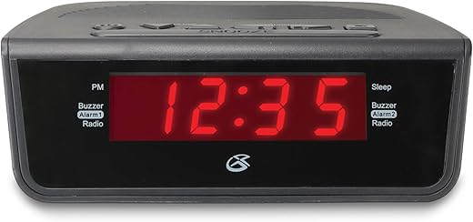 GPX C224B Dual Alarm Clock AM/FM Radio with Red LED Display (Black)