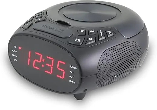 GPX Dual Alarm CD Clock Radio, Top Load, FM, Black (CC318B)