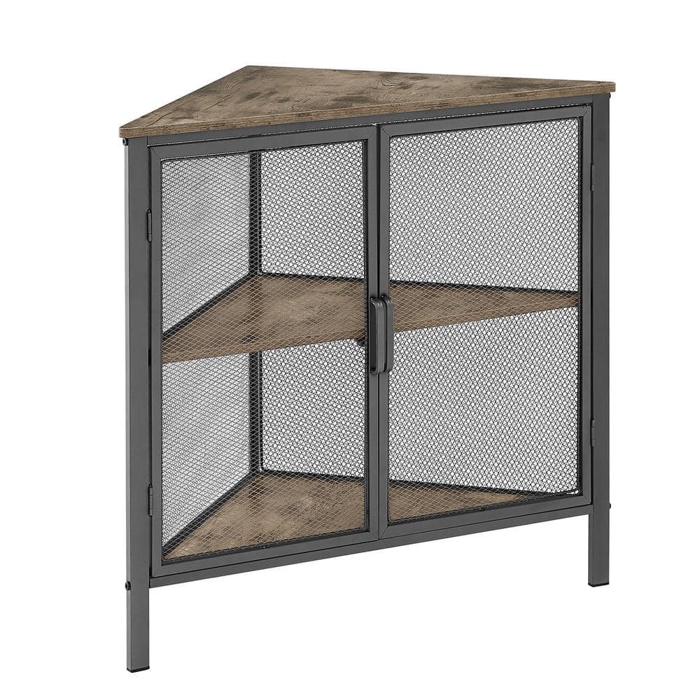 Gray 3-Tiers Corner Shelf Metal Frame Shelves Storage Organizer Ventilation Protection Door...