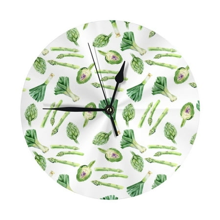 green onions Asparagus Wall Clock, Modern 10 Inch Battery Operated Wall Clocks, Non Ticking Decorative Clock for Living Room, Office, Bedroom, Kitchen, Bathroom