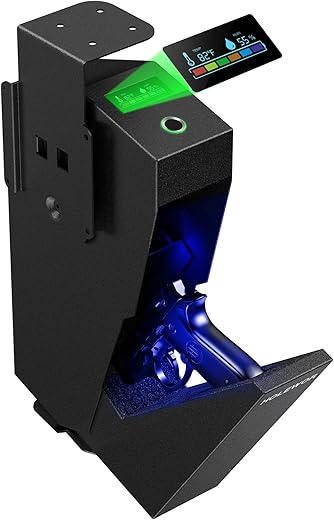 Gun Safe, Biometric Pistol Safe Drop Down Handgun Safe Mounted Single Gun Safe for Handgun with Fingerprint Passcode Key 3 Ways Quick Access Car Gun Safe for Nightstand, Desk, Vehicle