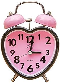 GYLXW Heart Shape Bell Alarm Clock No Ticking Twin Bell Alarm Clock with Nightlight for Kids Girls Bedrooms