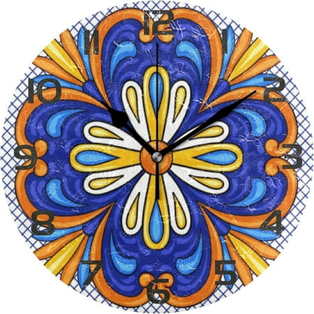 GZHJMY 10In Wall Clock,Mexican Talavera Ceramic Tile Silent Non Ticking Battery Operated Accurate Home Clock,Wall Decor for The Kitchen,Living Room,Bedroom,Office