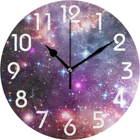 GZHJMY Colorful Unique Nebula Galaxy Stars Round Wall Clock, 9.5 Inch Battery Operated Quartz Analog Quiet Desk Clock for Home,Office,School,Kitchen