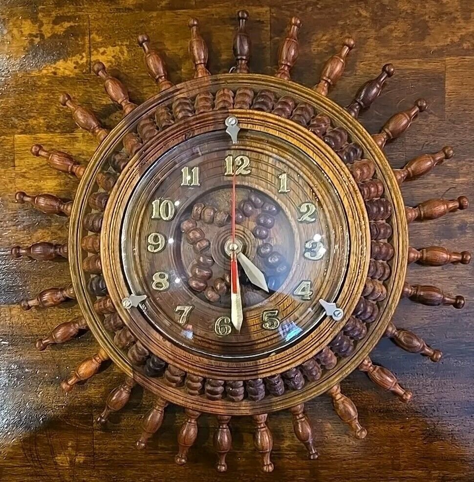 Handcrafted Wooden Round Wheel Ship Clock