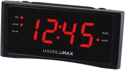 HANNLOMAX HX-151CR Alarm Clock Radio, PLL AM/FM Radio, Dual Alarm, 1.2 Red LED Display, AC Operation only. (Black)