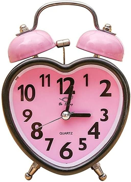 Heart Shape Bell Alarm Clock No Ticking Twin Bell Alarm Clock with Nightlight Bedrooms ()