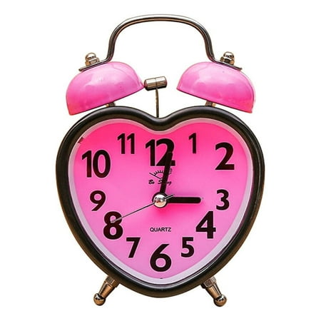 Heart Shape Double Bell Alarm Clock No Ticking Twin Bell Alarm Clock with Nightlight for Kids Girls Bedrooms (Random Color)