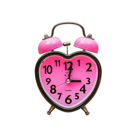 Heart Shape Double Bell Alarm Clock No Ticking Twin Bell Alarm Clock with Nightlight for Kids Girls Bedrooms (Random Color)