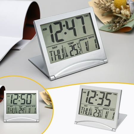 Heavy Sleepers Alarm Clock Vintage Home Decor Cute Clocks Digital Travel Alarm Clock Foldable Calendar Temperature & Timer Lcd With Snooze Mode Large Number Display Battery Operated