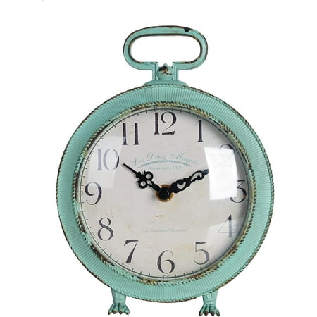 HOME Table Top Clock, Vintage French Decorative Pewter Analog Desk Clock Battery Operated for Living Room Decor Shelf, Green