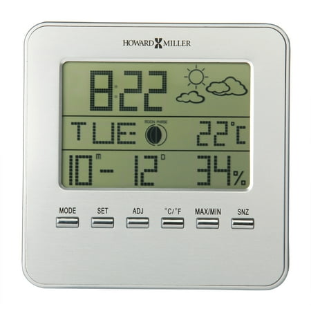 Howard Miller 645693 5 Weather View Aluminum Digital And Weather Table Top Cloc - Silver