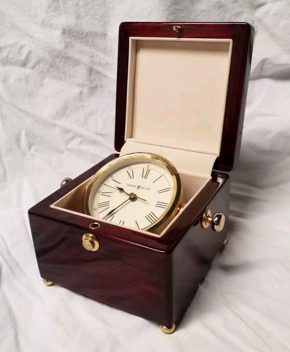 Howard Miller Bailey Clock 645443 Rotating Face Brass & Rosewood Tabletop Mantle