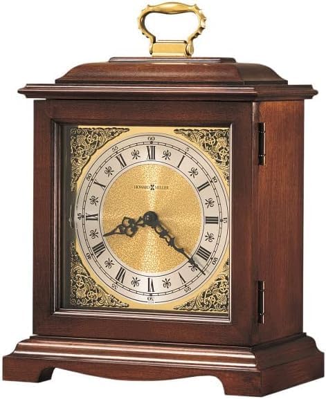 Howard Miller Buhl Mantel Clock II 549-641 – Windsor Cherry Finish, Brass Finished Accents, Antique Home Decor, Quartz, Dual-Chime Movement, Volume Control