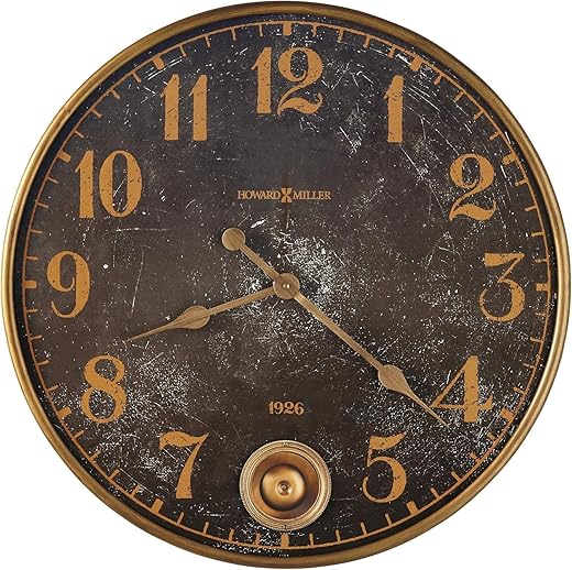 Howard Miller Case Wall Clock II 549-539 – Brass Finished Metal Frame, Aged Black Dial, Antique Home Décor, Brass Finish Pendulum, Quartz Movement