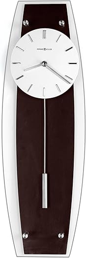 Howard Miller Cyrus Wall Clock 625-401 ? Black Coffee Finish Back Panel, Polish Nickle Finish Accents, Cylindrical Pendulum, Quartz Movement, Modern Home Decor