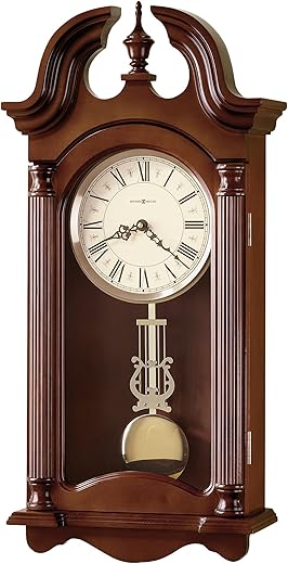 Howard Miller Everett Wall Clock 625-253 – Windsor Cherry Finish, Vintage Home Decor, Polished Brass Finished Pendulum, Quartz Triple-Chime Movement, Volume Control