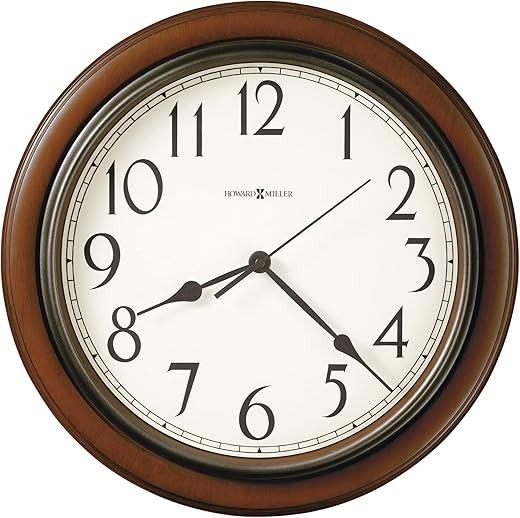 Howard Miller Kalvin Wall Clock 625-418 ? Medium Brown Cherry Finished Case, Charcoal Gray Accents, Modern Home Decor, Classic Round Design, Quartz Movement