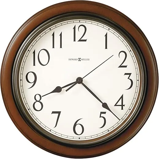 Howard Miller Kalvin Wall Clock 625-418 Medium Brown Cherry Finished Case, Charcoal Gray Accents, Modern Home Decor, Classic Round Design, Quartz Movement