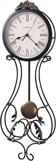 Howard Miller Paulina Wall Clock 625-296 – Charcoal Gray Finishes, Antique-Gold Finished Pendulum Bob & Gold Highlights, Antique Home Decor, Quartz Movement