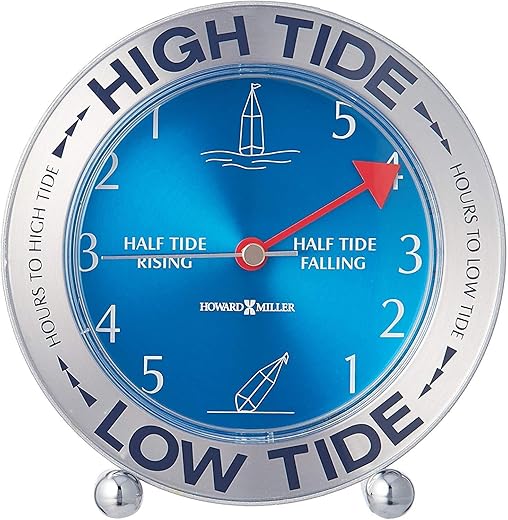 Howard Miller Tide Mate III Table Clock 645-527 – East Coast Atlantic Ocean, High & Low Tide, Silver-Tone Acrylic Case, Colorful Graphics, Quartz & Tide Movement