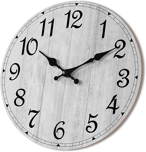 HYLANDA Wall Clock 14 Inch, Gray Wall Clocks Battery Operated Silent Non Ticking, Vintage Rustic Wooden Clocks Decorative for Kitchen Bathroom, Living Room, Bedrooms, Dining Room, Office (14)