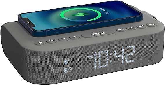 i-box Alarm Clocks for Bedrooms, Bluetooth Speaker, Alarm Clock with Wireless Charging, Alarm Clock Radio, FM Radio, USB Port, Dimmable Night Light, Digital Alarm Clock (Grey)