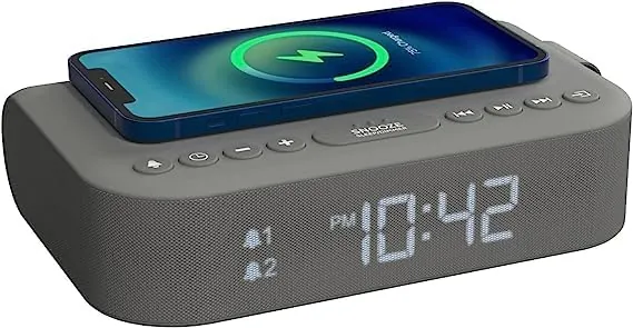 i-box Alarm Clocks for Bedrooms, Bluetooth Speaker, Alarm Clock with Wireless Charging, Alarm Clock Radio, FM Radio, USB Port, Dimmable Night Light, Digital Alarm Clock (Grey)