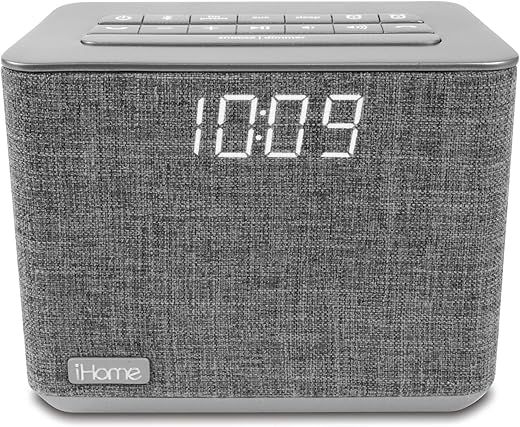 iHome iBT232 Bluetooth Dual Alarm FM Clock Radio with Speakerphone and USB Charging -Gray (Newest Model)