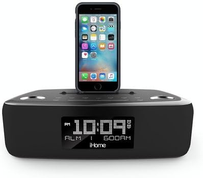 iHome iDL44 Lightning Dock Dual Clock Radio with USB Charge/Play for iPhone 5/5S & 6/6Plus & All iPad Models with Lightning Connector - Newest Model (Gunmetal)