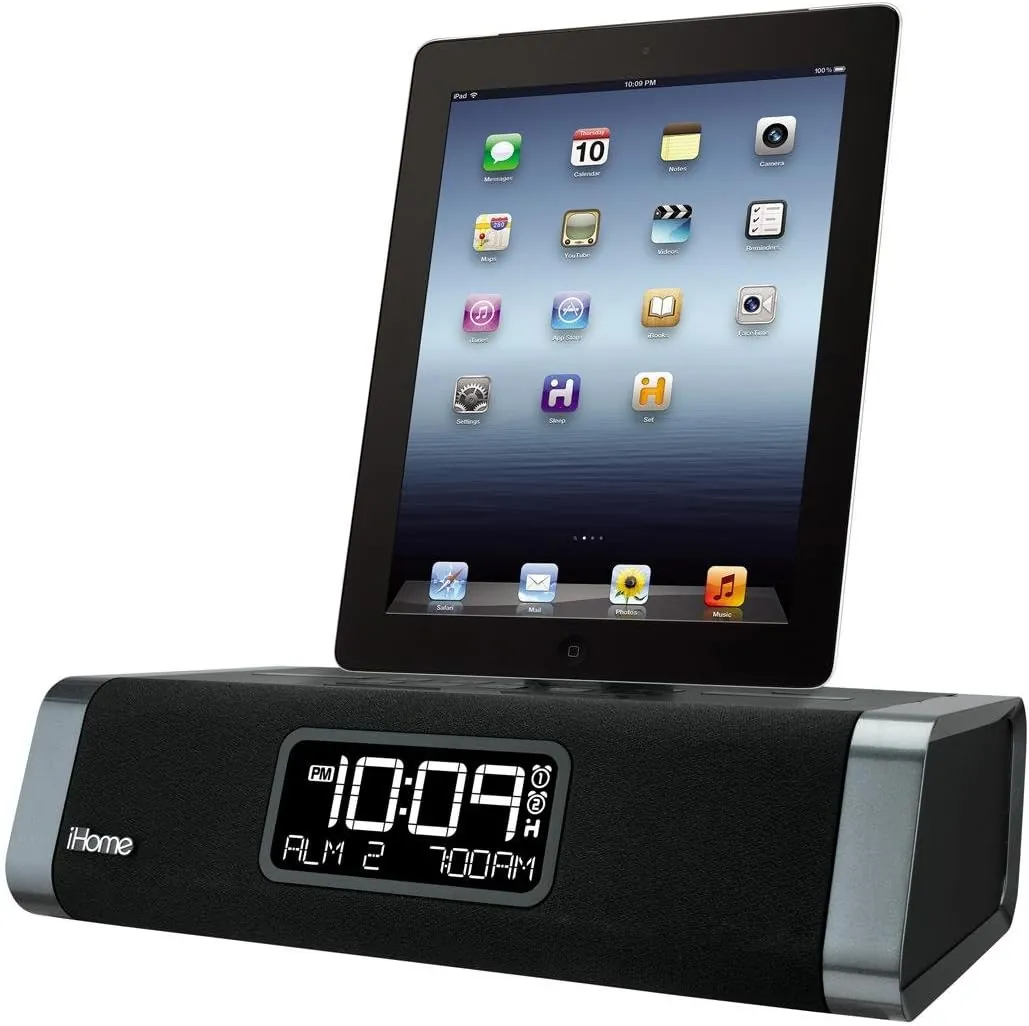 iHome iDL45BC Dual Charging Stereo FM Clock Radio with Lightning Dock and USB Charge/Play - Black