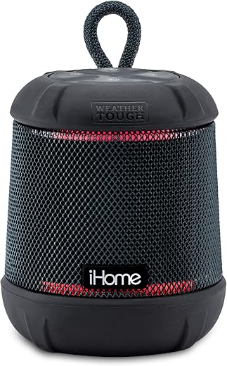 iHome Waterproof Bluetooth Speaker with Color Changing Lights, iP67 Certified Portable Speaker with Passive Subwoofer and Enhanced Bass (IBT155BXV)