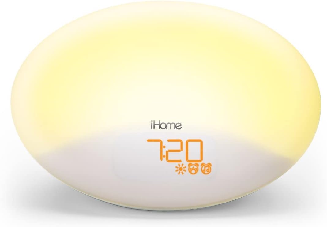 iHome Zenergy Sound Machine with Sunrise Alarm Clock, Built-in Bluetooth Speaker and Night Light, Bedroom Décor Designed for Anxiety Relief Stress White