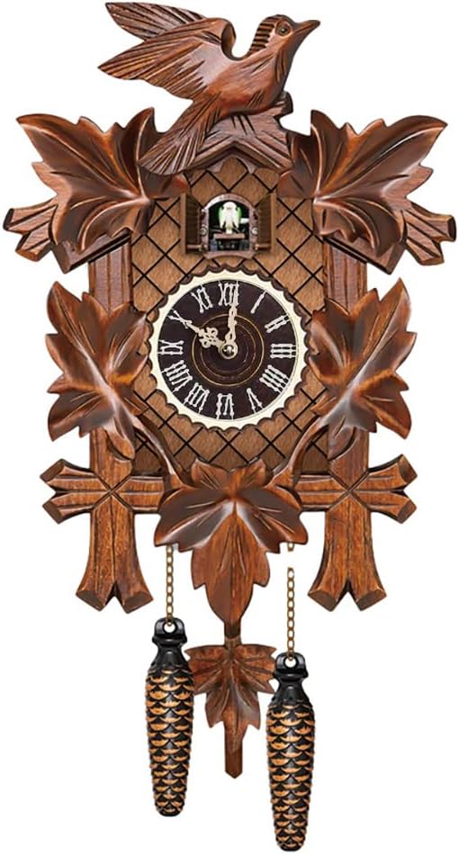 ikasus Cuckoo Clock Quartz Cuckoo Clock Antique Birdhouse Clock Tranditional Wooden Pendulum Quartz Wall Clock Wooden Hanging Clock Time Display Wall Clock for Home Bedroom Wall Decoration Type 2