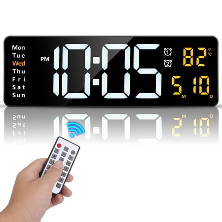 iMounTEK 16 Digital Wall Clock Large LCD Display Desk Alarm Clock with Remote Control, Brightness Adjustable,Temperature Date Display