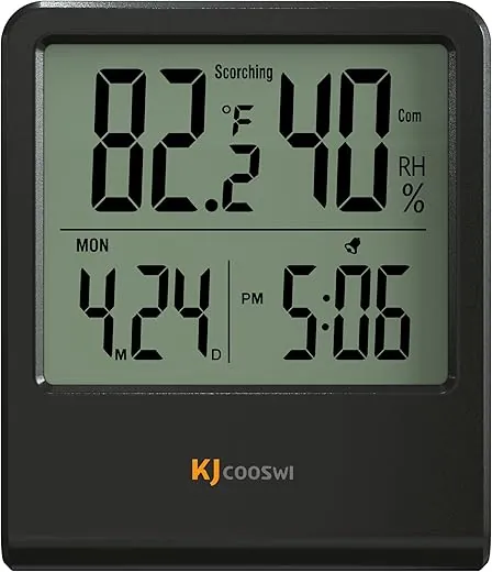 Indoor Thermometer, Room Thermometer and Hygrometer with Clock, Temperature and Humidity Meter with Clock, Double Comfort Indicator, Time, Date(Black)