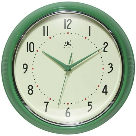 Infinity Instruments Retro Round Metal Green Wall Clock, 12