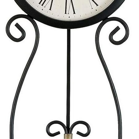 Ivana Wall Clock 625-495 – Wrought-Iron, Antique Black Finish with Gold Highlights, Black Pendulum Bob, Antique Black Bezel, Quartz Movement