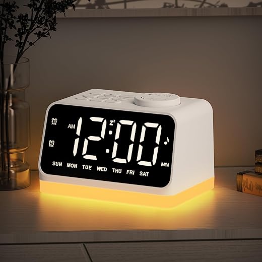 JALL Digital Alarm Clock with FM Radio for bedroom, 8 Colors Night light with 2 Charging Port, Sleep Sound Machines with Timer, Dual Alarm, Loud Alarm and Easy to Use for Seniors and kids as gift